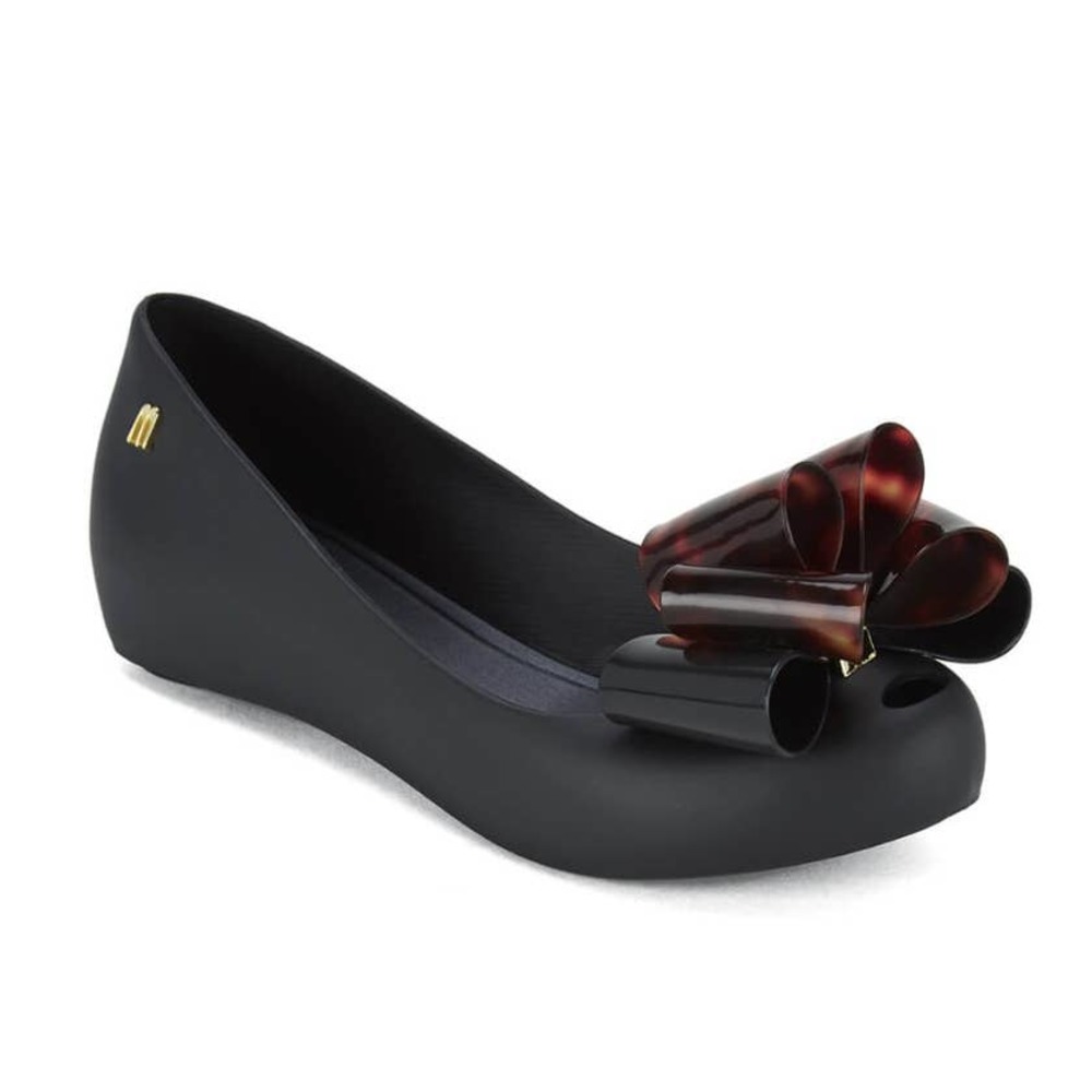 Melissa Women's Black Ballet Flat with Tortoiseshell Bow